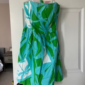 Lilly Pulitzer Light Blue&Green Structured Strapless Dress